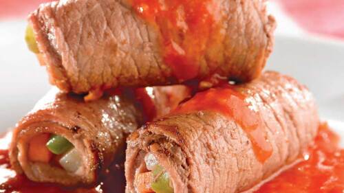 Rollos de bistec con verduras