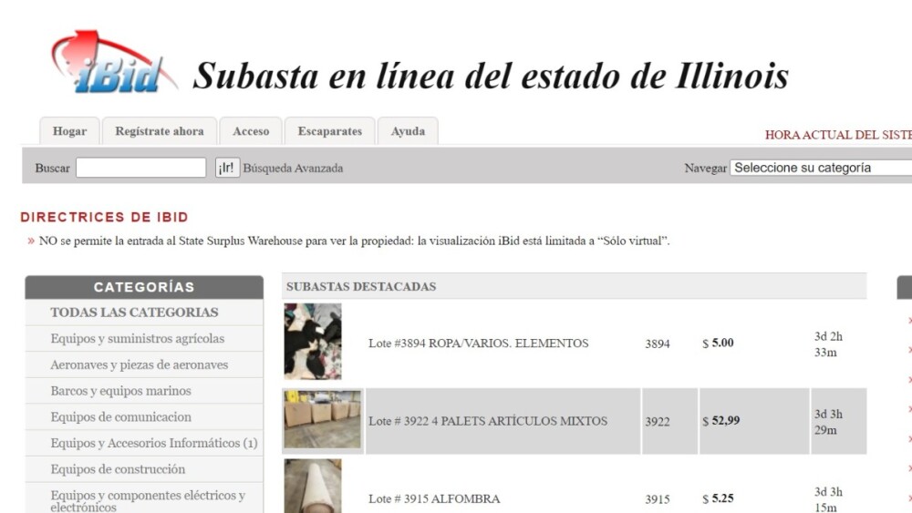 así luce el portal de la subasta en línea