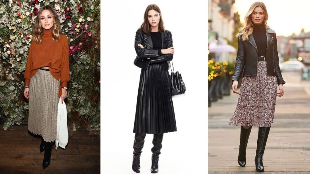 3 ideas de outfits con botas largas negras para mujeres de 40 o más falda largas con botas