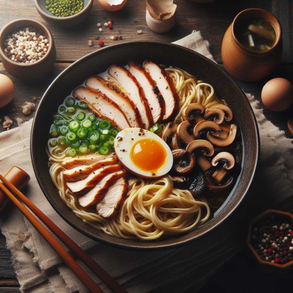 Ramen de pollo y verduras