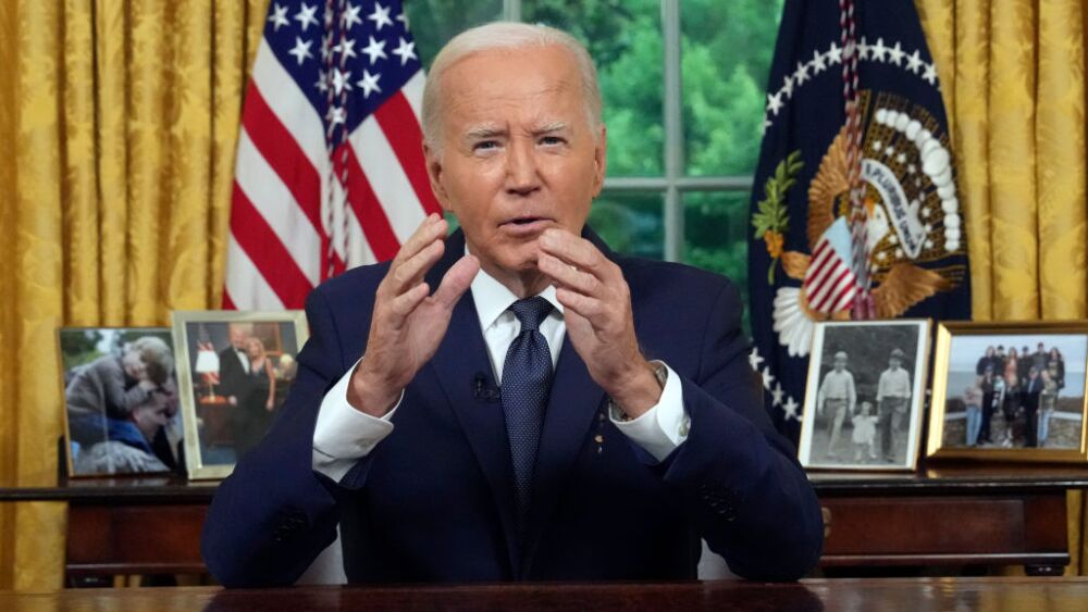 President Biden Addresses The Nation From The White House Oval Office