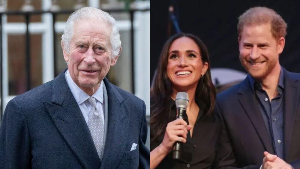 Carlos III, príncipe Harry y Meghan Markle.jpg