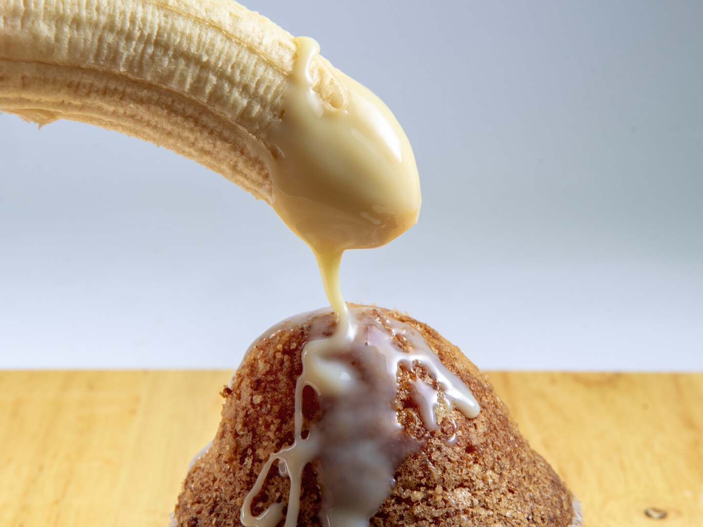 Food humor: Banana, muffin and sugared milk
