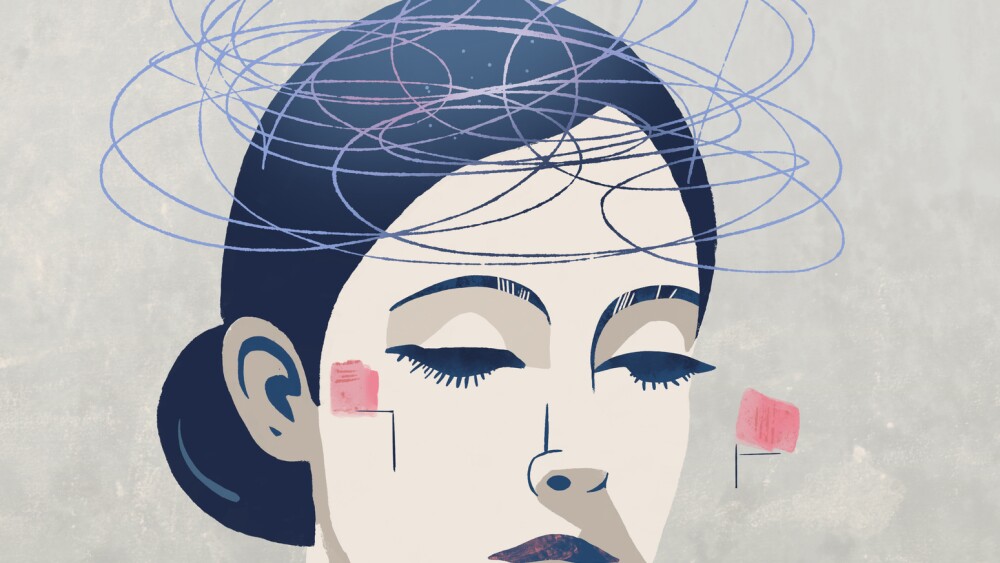 Woman suffering from anxiety and depression feeling sad. Digital Illustration.
