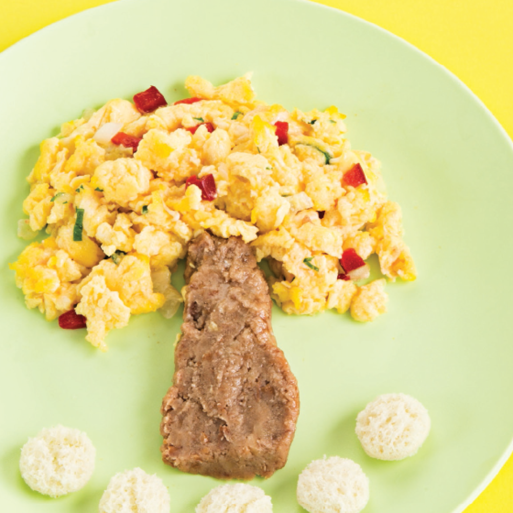 Huevo a la mexicana con frjioles para niños