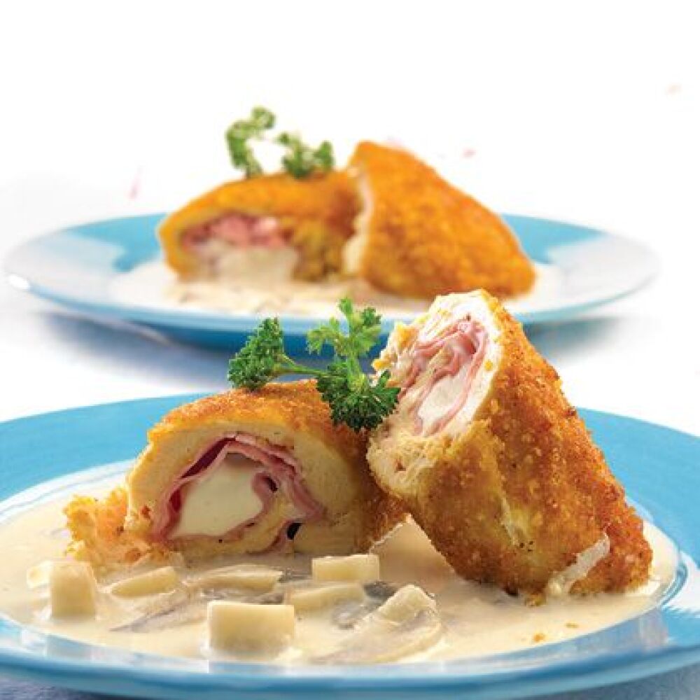 Rollos de pollo en salsa de champiñones