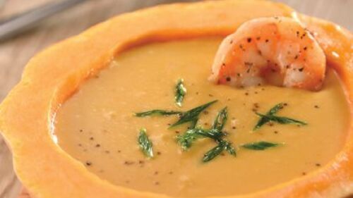 Crema de calabaza de Castilla con camarón