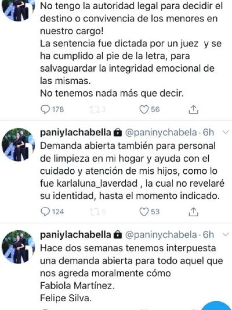 Tuits de Karla Panini. Captura de pantalla