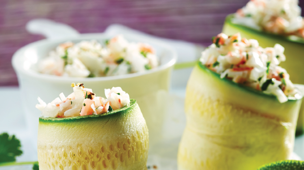 Rollitos de verdura con ensalada de surimi